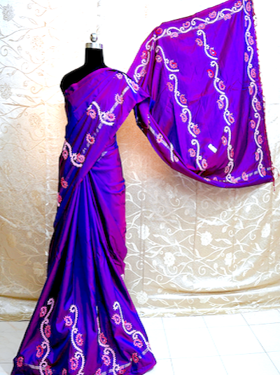 Customised Kutch Work Hand embroidered Saree- Lavender