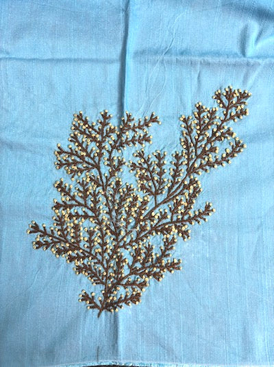 French Knot Embroidery Tops- Blue
