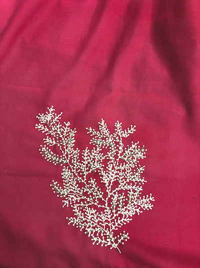 French Knot Embroidery Tops- Red