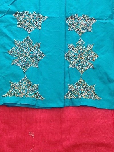 Kasuti Embroidered Unstitched Blouse- Blue