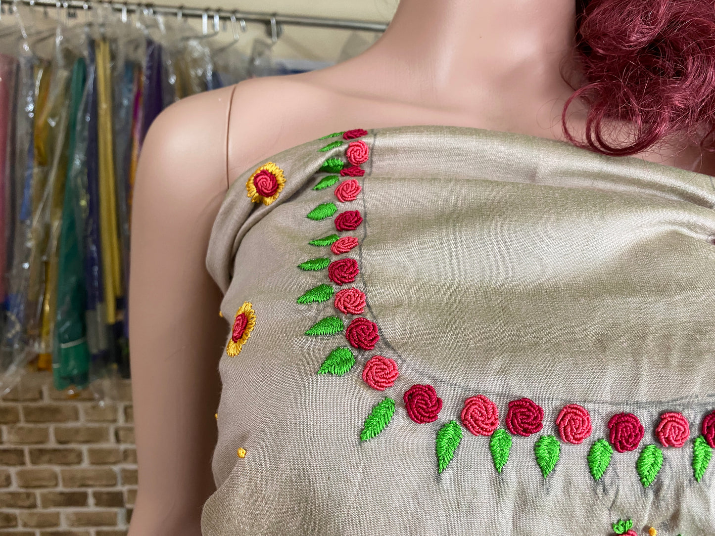 Knot Stitches Blouse Hand embroidered Work Blouse UNSTITCHED; DISPLAY PURPOSE ; CAN BE DONE UPON REQUEST