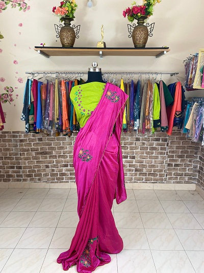 Knot Stitch work Chiffon Silk Saree