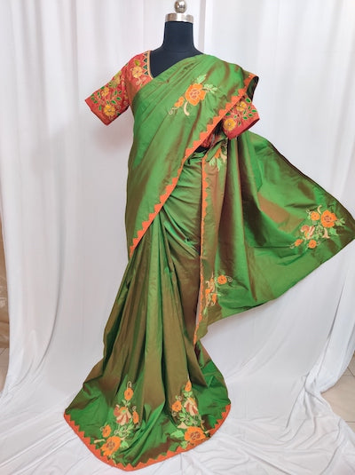 Kashmiri work on Soft silk Saree