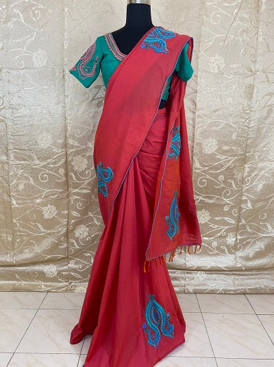 Kutch Work Hand embroidery Saree- Peacock motif