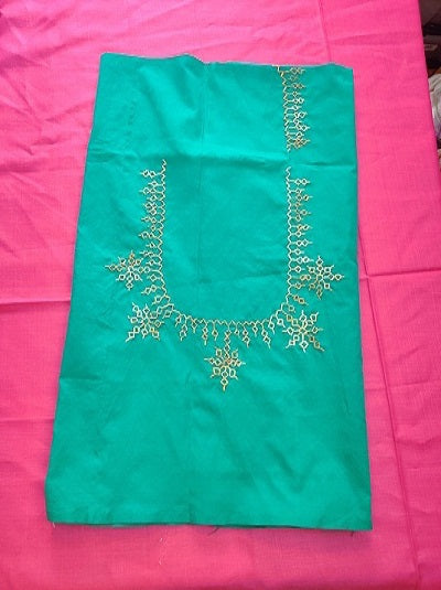 Kasuti Embroidered Unstitched Blouse- Light Green