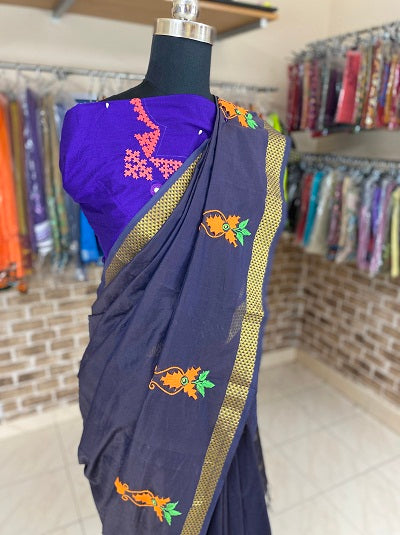 Kamal kadai work  on Silk Cotton Saree