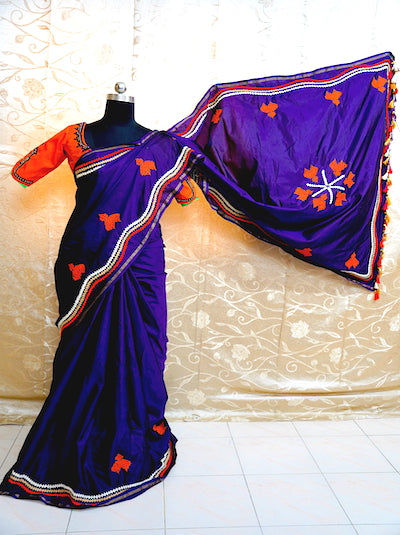 Customised Kutch Work Hand embroidered Saree- Purple
