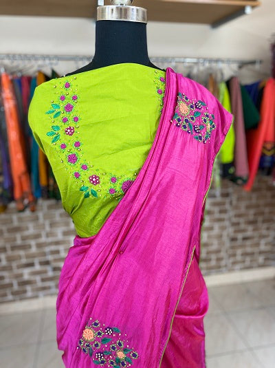 Knot Stitch work Chiffon Silk Saree