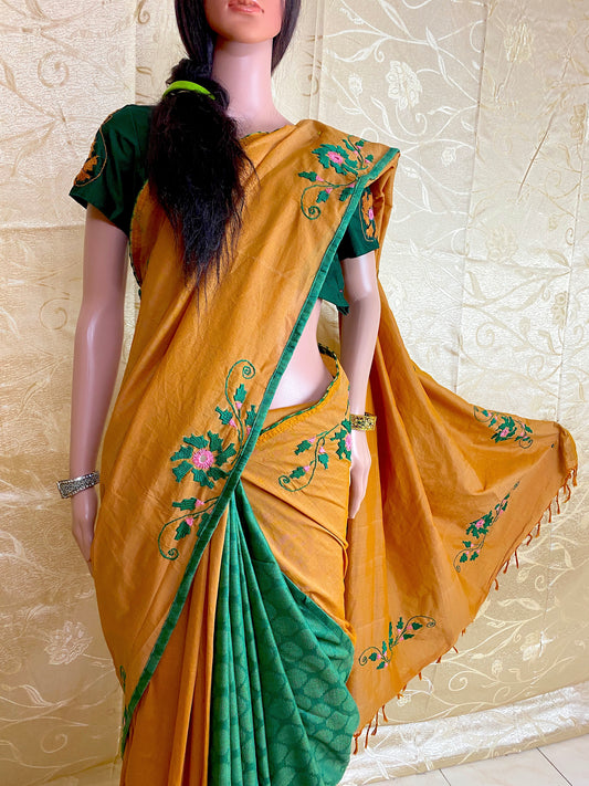 Kamal kadai work  Cotton silk partly pallu Saree