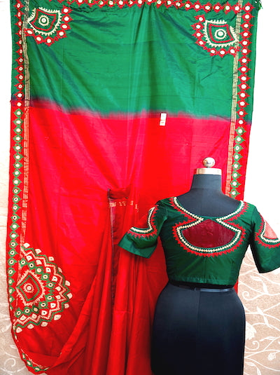 Kutch Work Hand embroidered Pure Kancheevaram Silk Saree