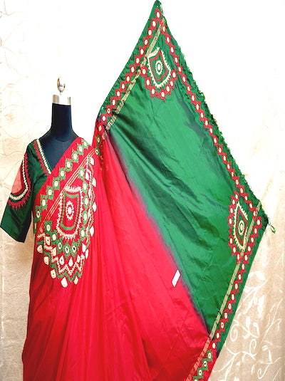 Kutch Work Hand embroidered Pure Kancheevaram Silk Saree