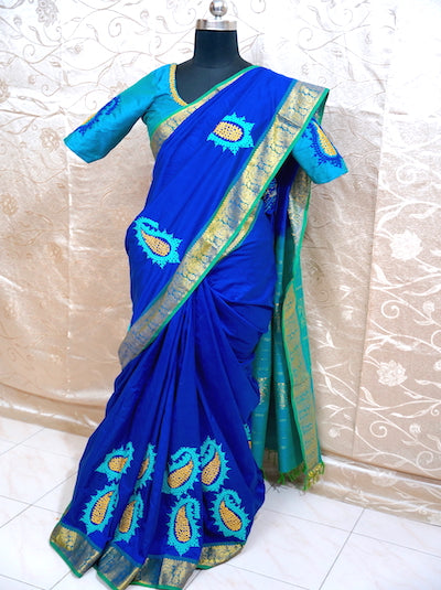 Customised Kutch Work Hand embroidered Saree with Mango Motifs