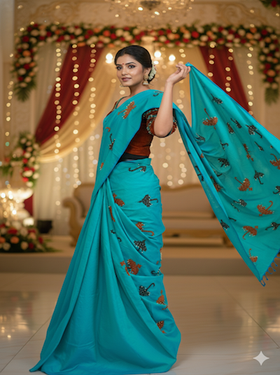 Kutch Work Hand embroidered Saree - Umbrella Saree- Pre-order Only-AI Generated image added for reference