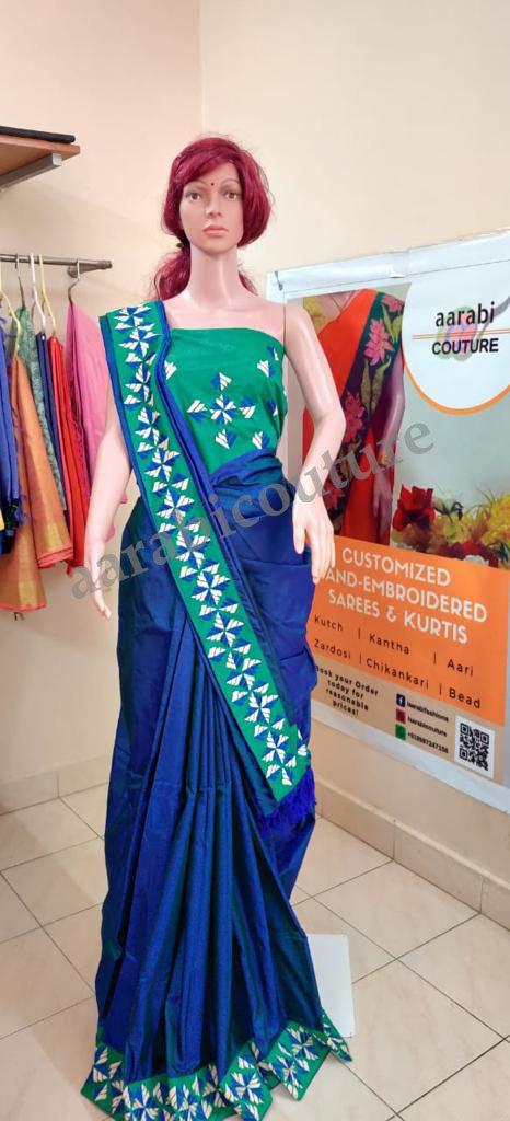 Phulkari work  Pure Kanchipuram silk Saree FOR DISPLAY; CAN BE DONE UPON REQUEST
