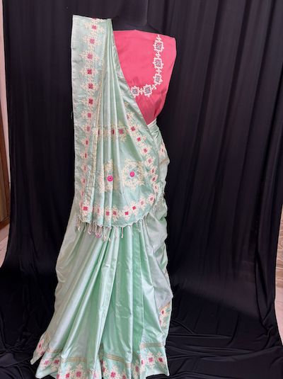 Customized Kutch Work Hand embroidered Pure Silk Saree