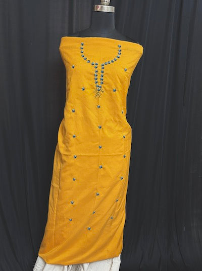 Bullion Rose Embroidery Work Tops-Yellow