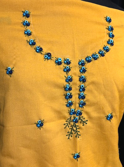 Bullion Rose Embroidery Work Tops-Yellow