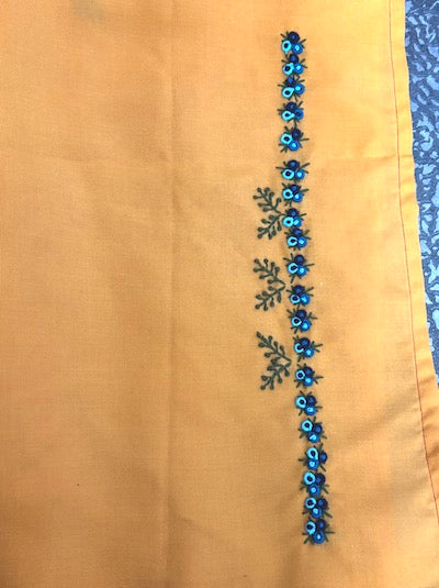 Bullion Rose Embroidery Work Tops-Yellow