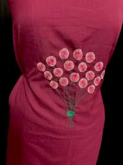Lazy Daisy embroidery work tops- Red