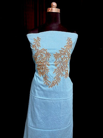 French Knot Embroidery Tops- Blue