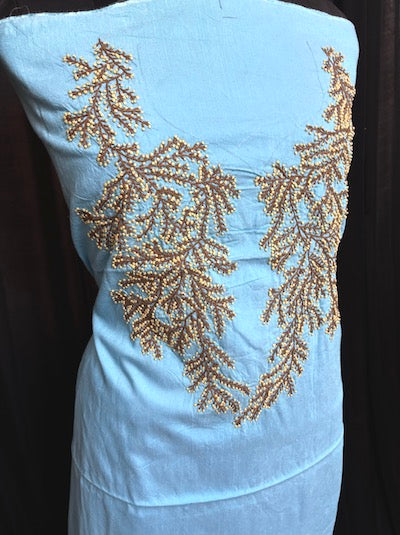 French Knot Embroidery Tops- Blue