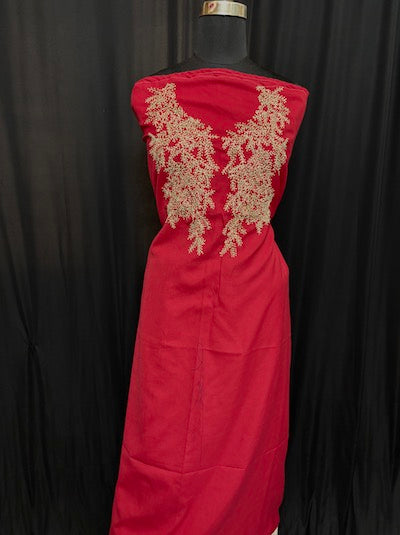 French Knot Embroidery Tops- Red