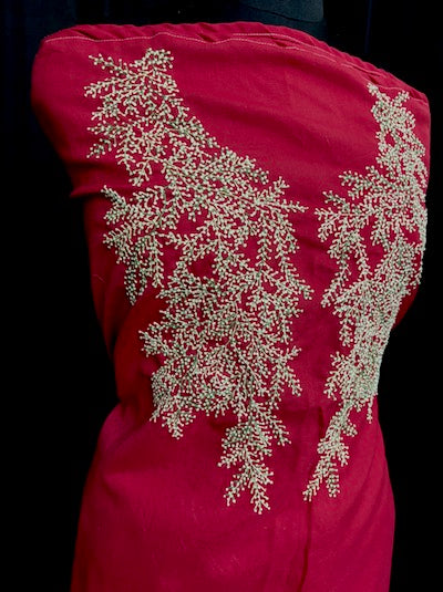 French Knot Embroidery Tops- Red