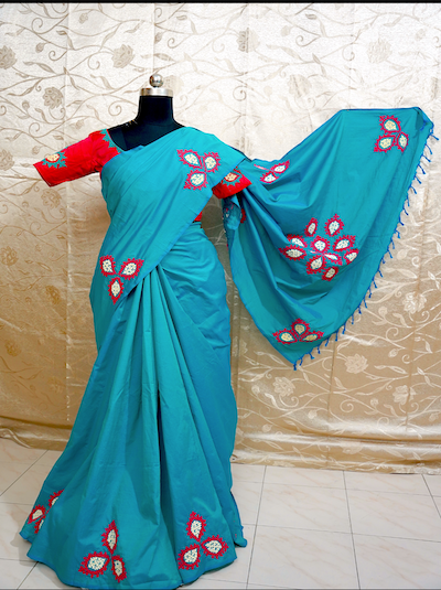 Kutch Work Hand embroidered Saree- Floral motifs- Pre-order only