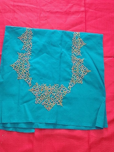 Kasuti Embroidered Unstitched Blouse- Blue