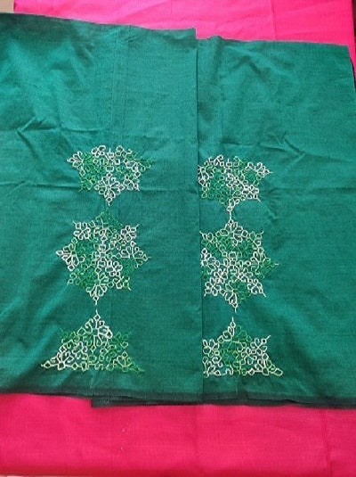 Kasuti Embroidered Unstitched Blouse- Bottle Green