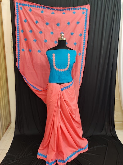 Kutch Work Hand embroidered Saree- Double Kutch Border