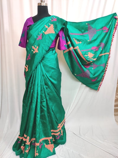 Customised Kutch Work Hand embroidered Saree- Vilakku Saree