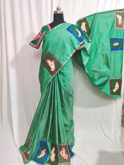 Kutch Work Hand embroidered Saree- Dancing Mudra Design