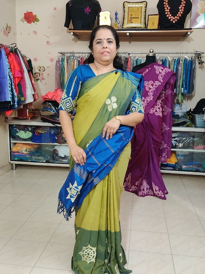 Customised Kutch Work Hand embroidered Saree on Banana Silk Saree