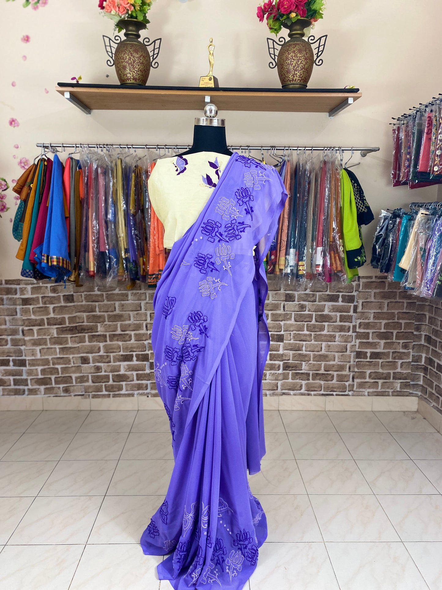 Chikankari Stitch work on Pure Georgette Saree - DISPLAY PURPOSE; CAN BE DONE UPON REQUEST