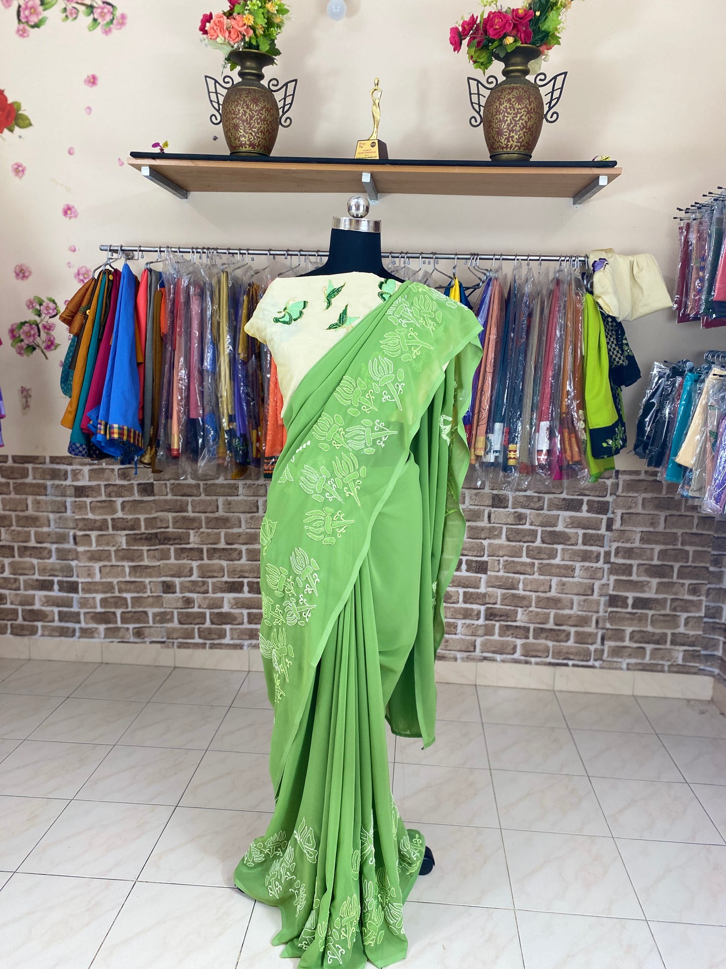 Chikankari Stitch work on Pure Georgette Saree - DISPLAY PURPOSE; CAN BE DONE UPON REQUEST