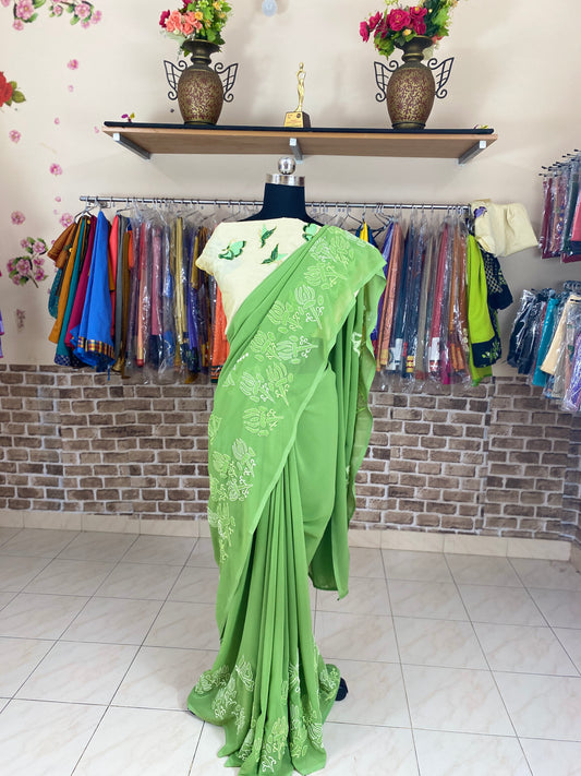 Chikankari Stitch work on Pure Georgette Saree - DISPLAY PURPOSE; CAN BE DONE UPON REQUEST