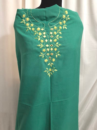 Bullion Rose and Leaf Embroidery Top- Green- Pre- Order only