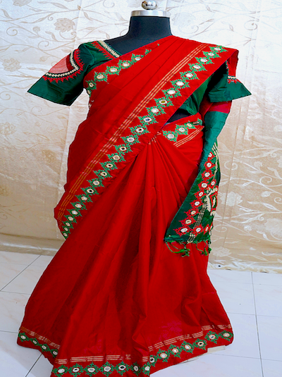 Kutch Work Hand embroidered Pure Kancheevaram Silk Saree