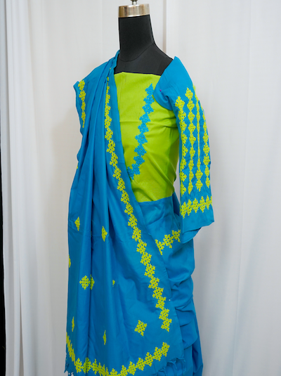 Kutch Work Hand embroidered Saree- Double Kutch Border