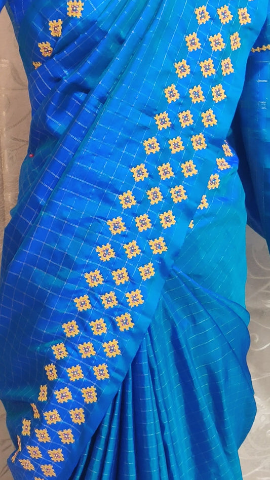 Customised Kutch Work Hand embroidered Saree on Customer's Saree