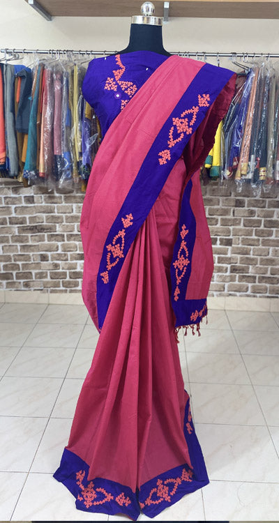 Kutch Work Hand embroidered Saree - Code 1ACS53a